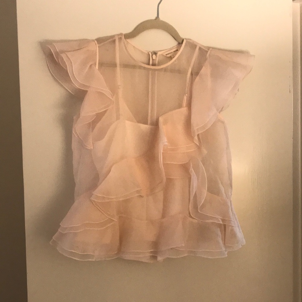 Rebecca Taylor Pink Organza Ruffle Top Small/6